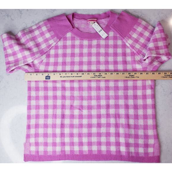 NWT J. Crew 100% Cashmere Crew Neck Sweater Gingham Pink White Women's Size XL - Picture 6 of 8